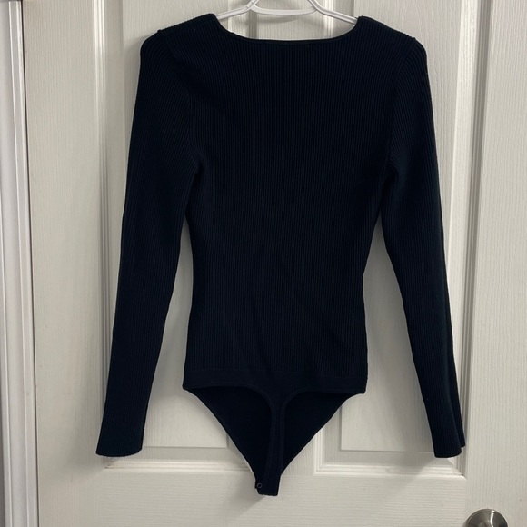Abercrombie & Fitch Black Ribbed Bodysuit Long Sleeve’s Square Neck Sz S - Picture 8 of 13
